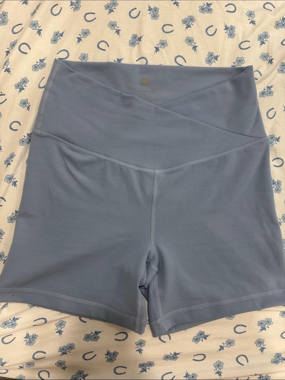 Yogalicious High-Waist Bike Shorts in Dusty Blue